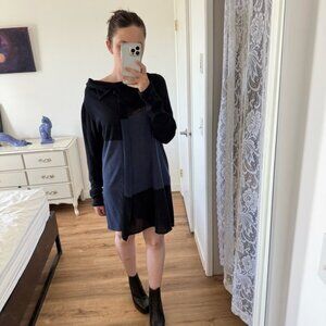 Sarah Pacini Blue Long Sleeve Blue Color Block Dress Lagenlook Edgy  M